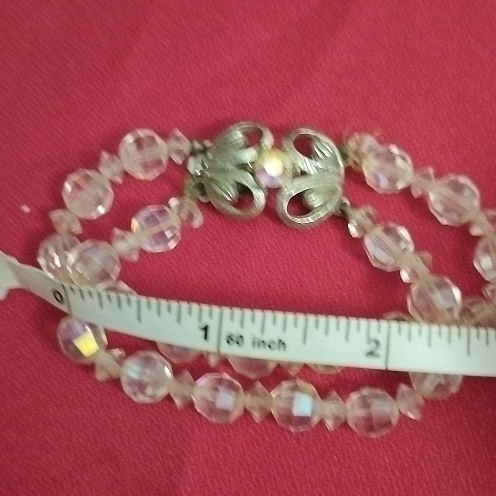 Vintage Estate Small AB Crystal 2 strand bracelet w Ornate Clasp - Picture 9 of 11